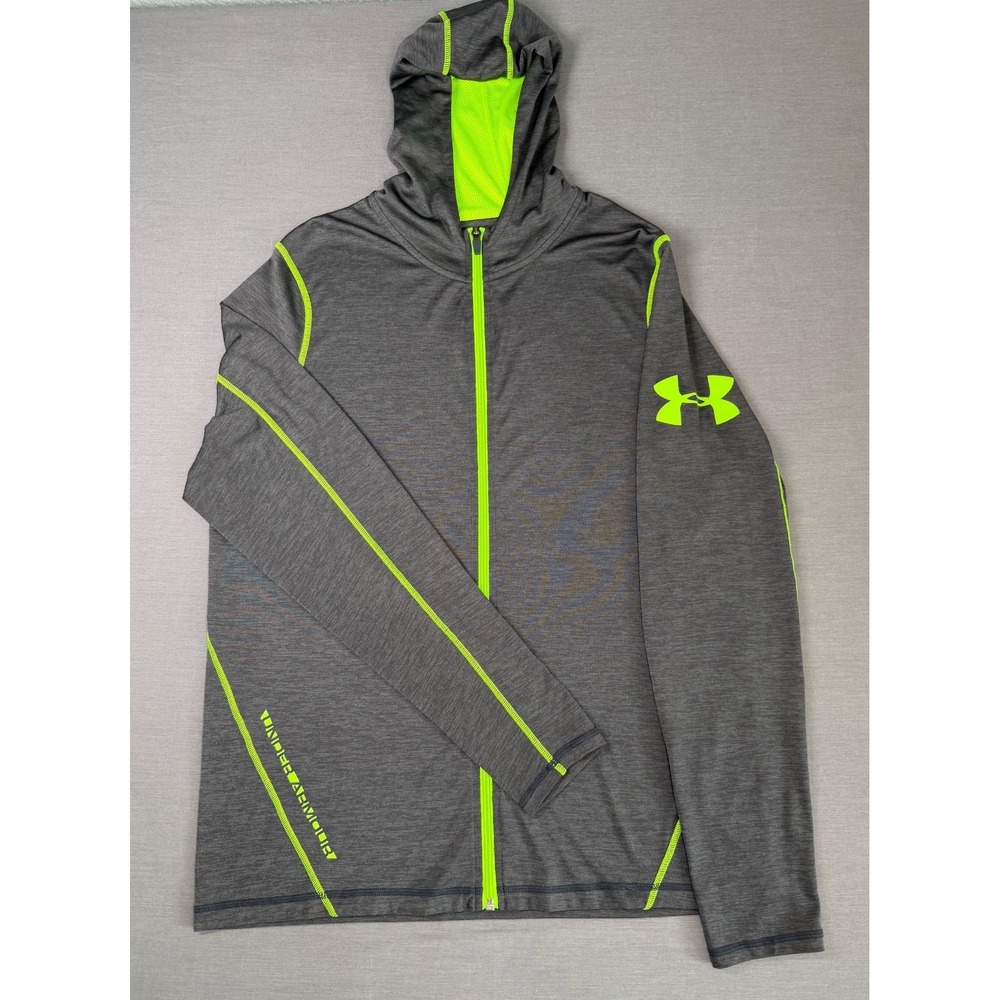 Under Armour Heat Gear Light Zip Up Hoodie Sweatshirt Jacket Mens M Gray Lime